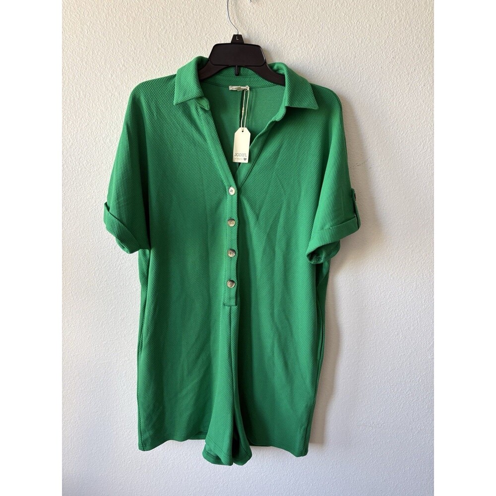 Jodifl Los Angeles Women’s Green Romper Button Down Medium NWT